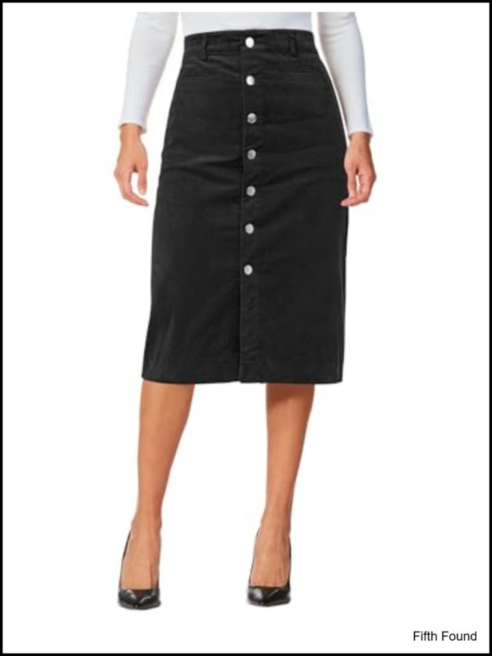Corduroy Midi Skirt High Waisted Button Down Stretchy Elastic Waist Casual